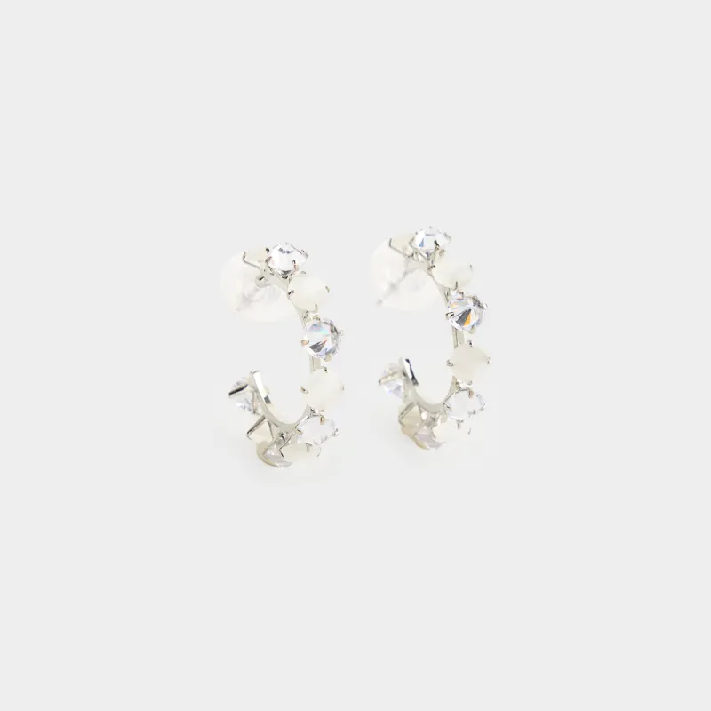 Пусет сырғалары, 3 см, 2 дана, металл/циркон/опал, күміс, Кристалдар, Jewelry crystal