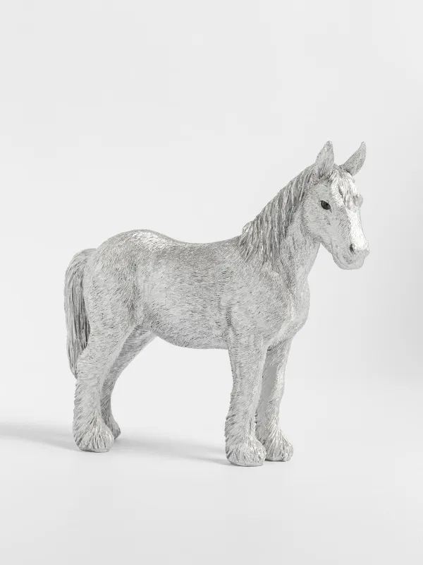 Мүсінше, 17х16 см, полирезин, күміс, Жылқы, Horse silver, image-1