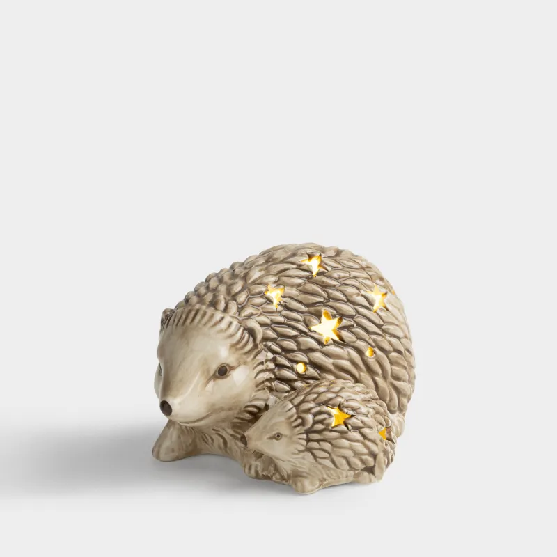 Статуэтка с подсветкой, 15 см, керамика D, серо-коричневая, Ежи, Hedgehog