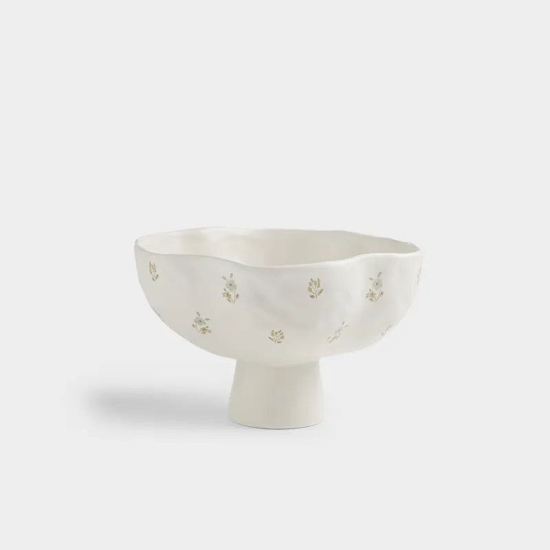 Жеміс вазасы, 24x15 см, керамика, сүт түстес, ескірген гүлдер, La flore