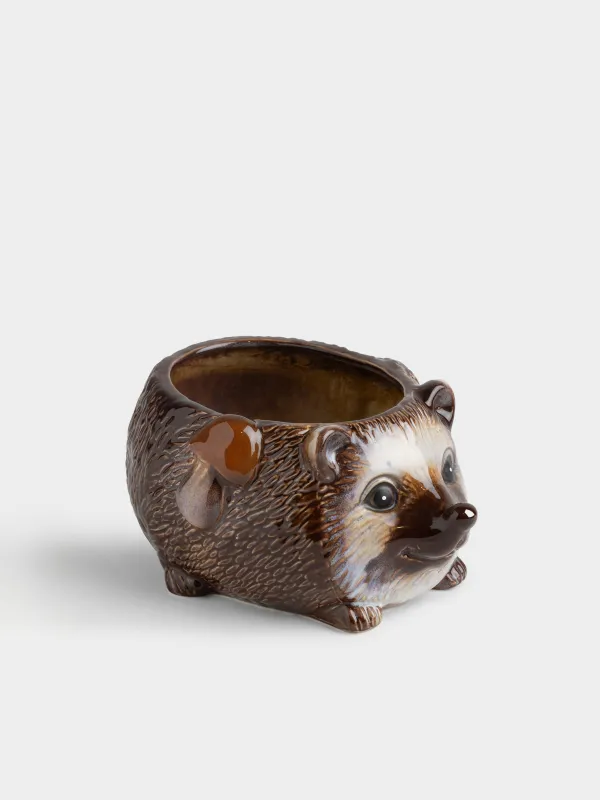Конфетница, 18х10 см, 1 л, керамика K, коричневая, Еж с листом и грибом, Hedgehog, image-4