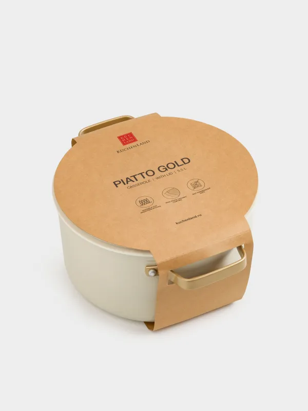 Кастрюля, 24 см, 5,5 л, с крышкой, с покрытием, Piatto gold, image-6