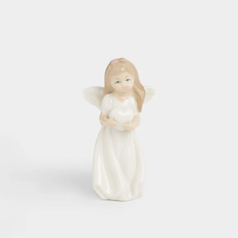 Мүсінше, 12 см, фарфор P, сүт түстес, Жүрегі бар періште, Angel figurine