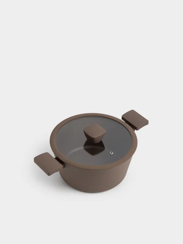 Кәстрөл, 24 см, 4,2 л, қақпағы бар, жабыны бар, алюминий, қоңыр, Brown rock, image-1