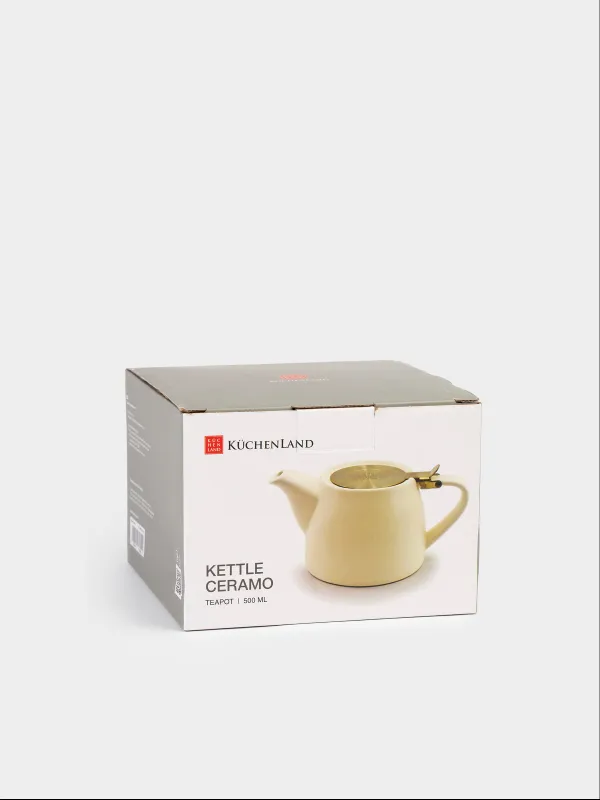 Шай демдейтін шәйнек, 500 мл, керамика/болат, сүт түстес-алтын, Kettle ceramo, image-5