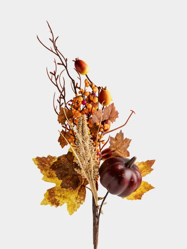 Ветка декоративная, 55 см, пенопласт/пластик, Тыквы с ягодами, Forest symphony decor, image-1
