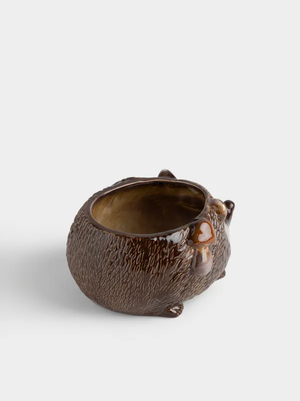 Конфетница, 18х10 см, 1 л, керамика K, коричневая, Еж с листом и грибом, Hedgehog, image-3