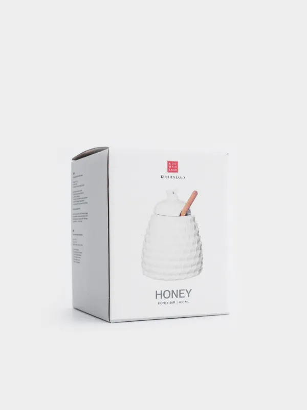 Банка для меда, 370 мл, с ложкой, фарфор P/бамбук, Соты, Honey, image-4