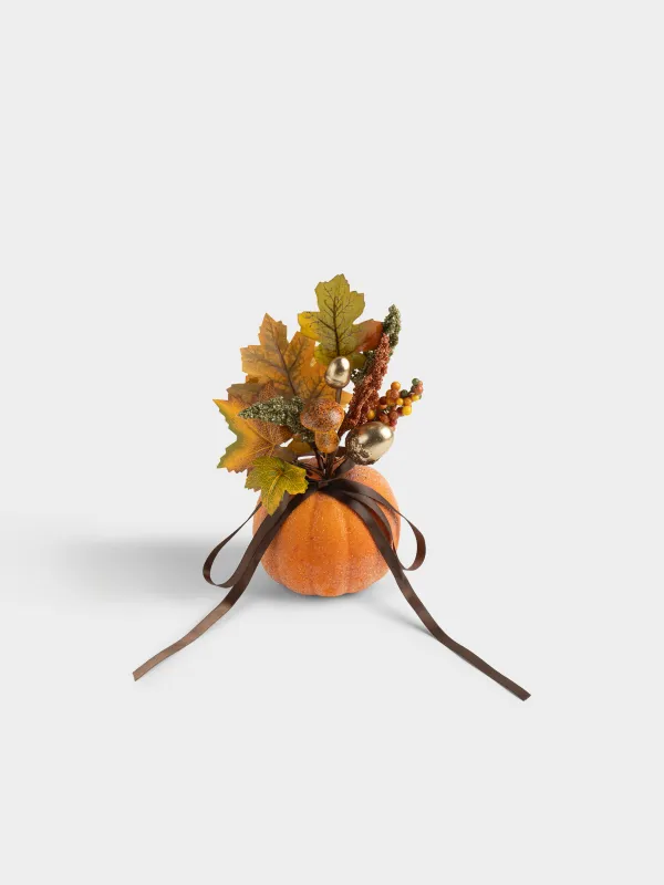 Композиция декоративная, 25 см, пенопласт/металл, Букет в тыкве, Forest symphony decor, image-0