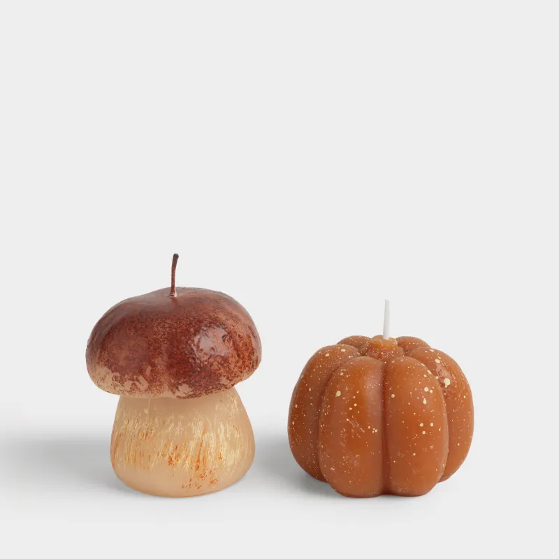 Свеча, 5/6 см, 2 шт, оранжевая/коричневая, Тыква и гриб, Pumpkin shape