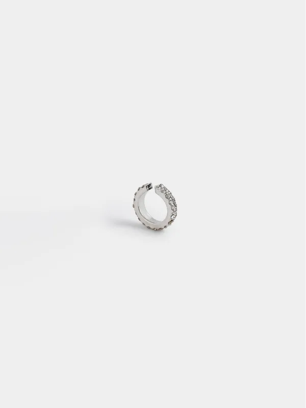 Серьга-кафф, 1 см, металл, серебристая, Кристаллы, Jewelry crystal, image-3