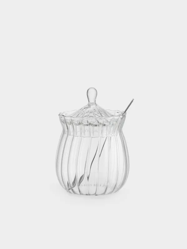 Қантсалғыш, 12 см, 350 мл, қасығы бар, шыны Р/болат, Camellia, image-0