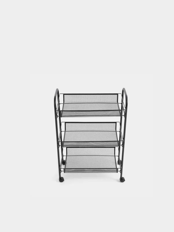 Этажерка, 3-х ярусная, 44х26х63 см, на колесах, сталь/пластик, черная, Compact black, image-2