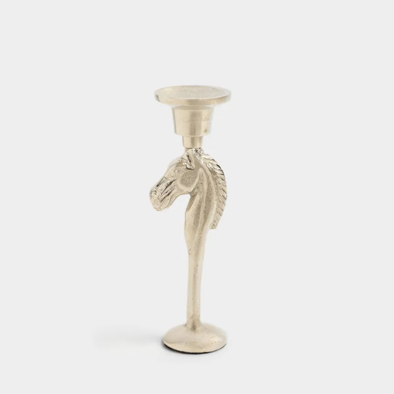 Подсвечник, 19 см, для тонкой свечи, Конь, Horse silver