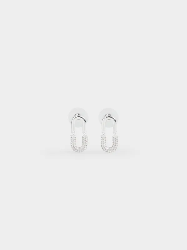 Пуссет сырғалары, 2 см, 2 дана, металл/циркон, күміс түстес, Jewelry crystal, image-0