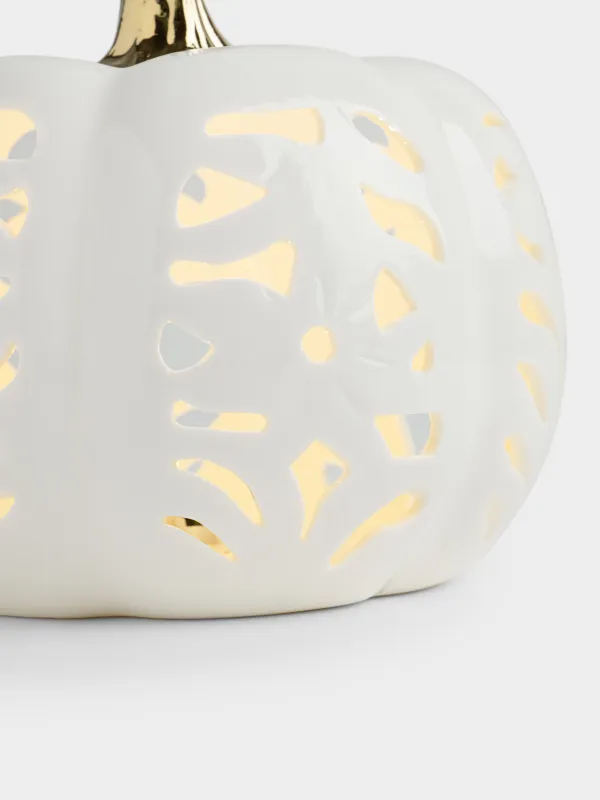 Сәндік шам, 15 см, фарфор Р, сүт және алтын түстес, Асқабақ, Gourd, image-1