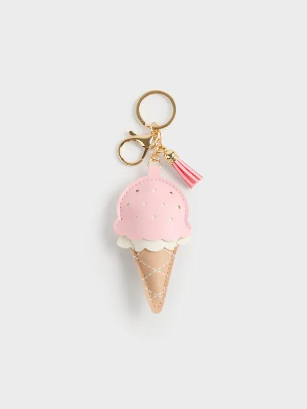 Брелок, 18 см, полиуретан/металл, бежево-розовый, Мороженое, Keychain toy, image-0