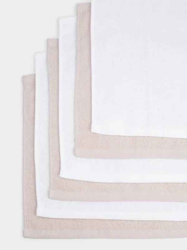 Сүлгі, 30х30 см, 6 дана, садақпен себетте, мақта, бежевый / ақ, Basket towel, image-3