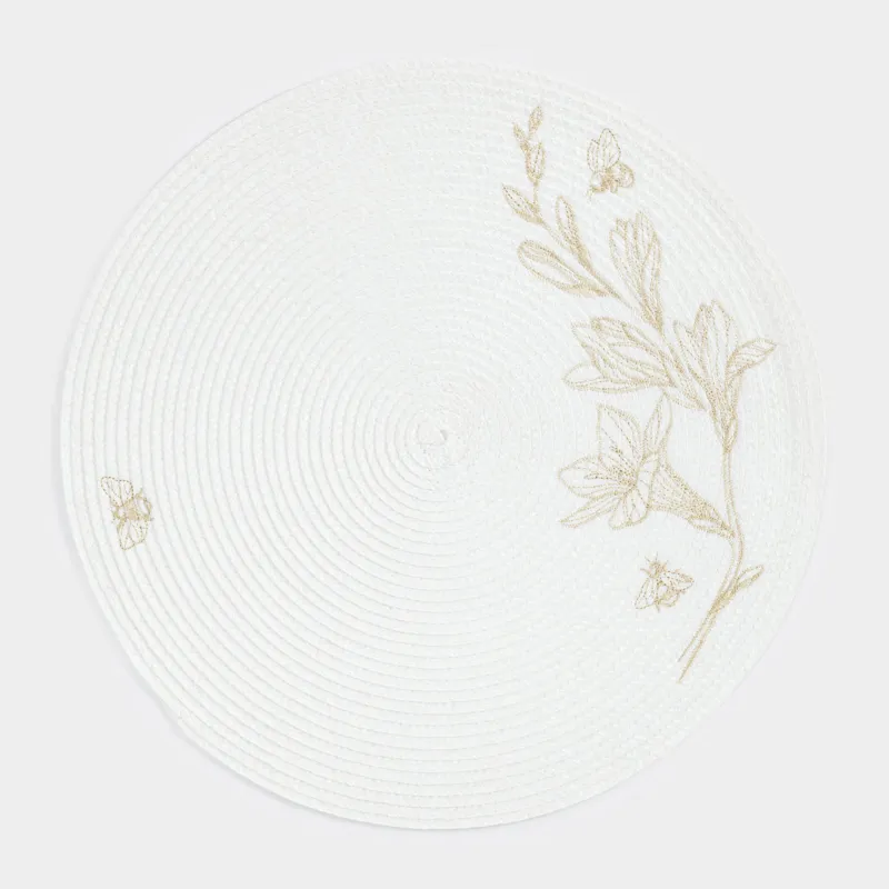 Салфетка под приборы, 38 см, Цветы и пчелы, Circle embroidery