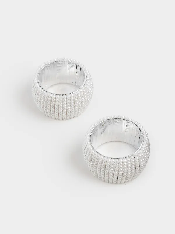 Майлық сақинасы, 5 см, 2 дана, моншақтар, дөңгелек, ақ, Shiny beads, image-1