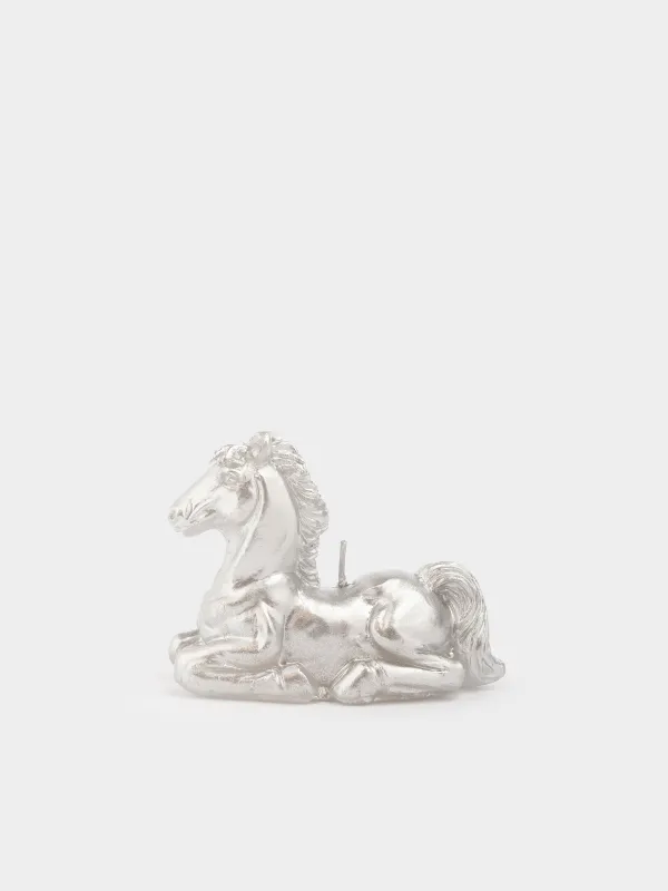 Свеча, 9x7 см, с блестками, Лошадь, Horse silver, image-0