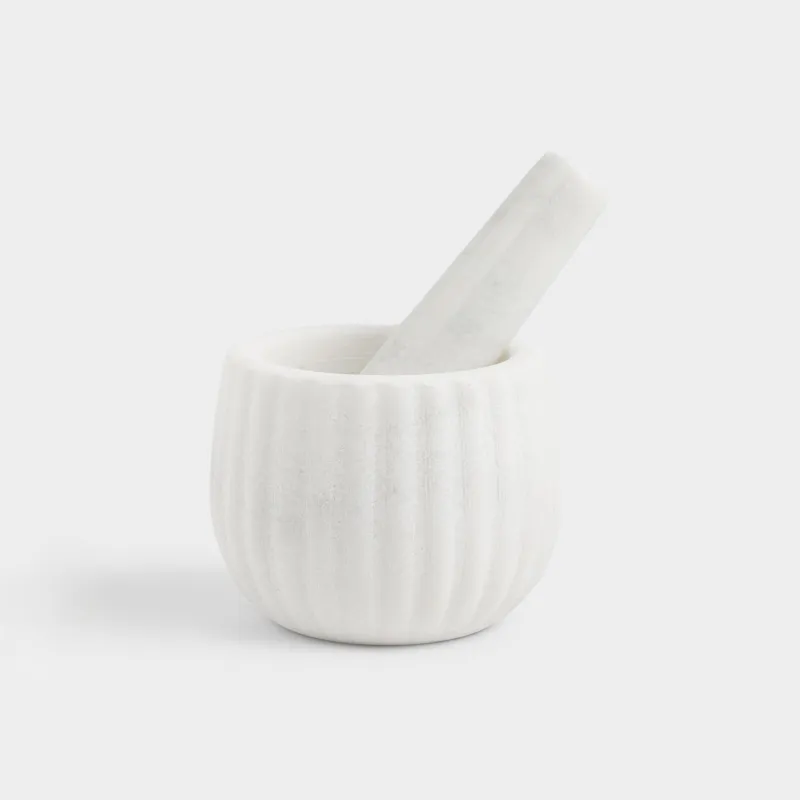 Дәмдеуіштерге арналған келі, 10 см, келсапы бар, мәрмәр, ақ, Marble