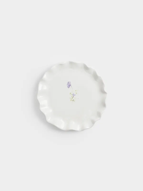 Тіскебасар тәрелкесі, 19 см, керамика, ақ, Дала гүлі, Crumple flower, image-0