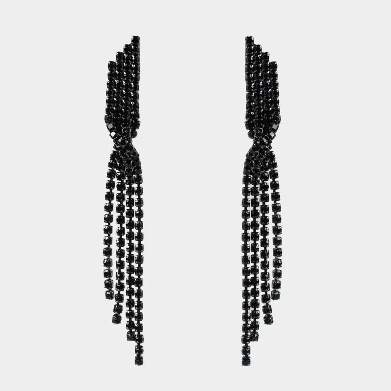 Пусет сырғалары, 9 см, 2 дана, металл/страздар, қара, Кристалдар, Jewelry black