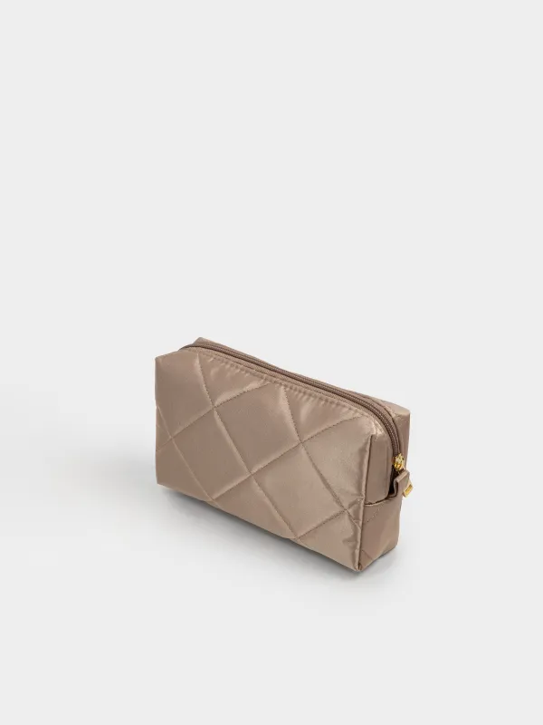 Косметикалық сөмке, 20х10 см, сырылған, сәтен, сарғылт-қоңыр, Quilted silk, image-5