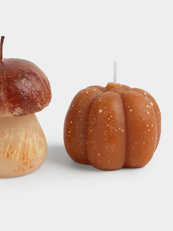 Свеча, 5/6 см, 2 шт, оранжевая/коричневая, Тыква и гриб, Pumpkin shape, image-1