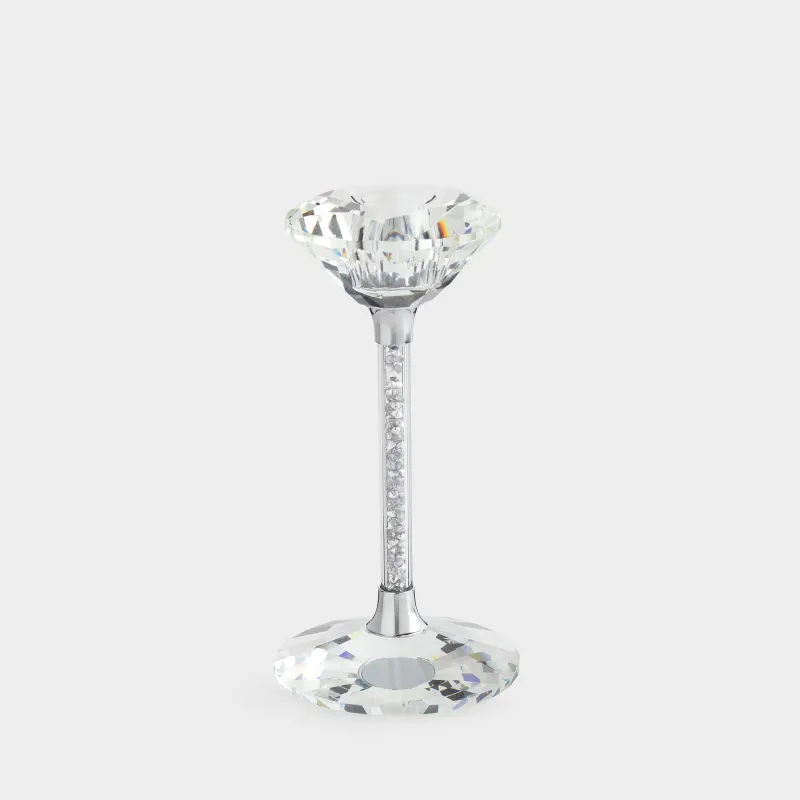 Подсвечник, 15 см, для тонкой свечи, Серебристые кристалы, Diamond
