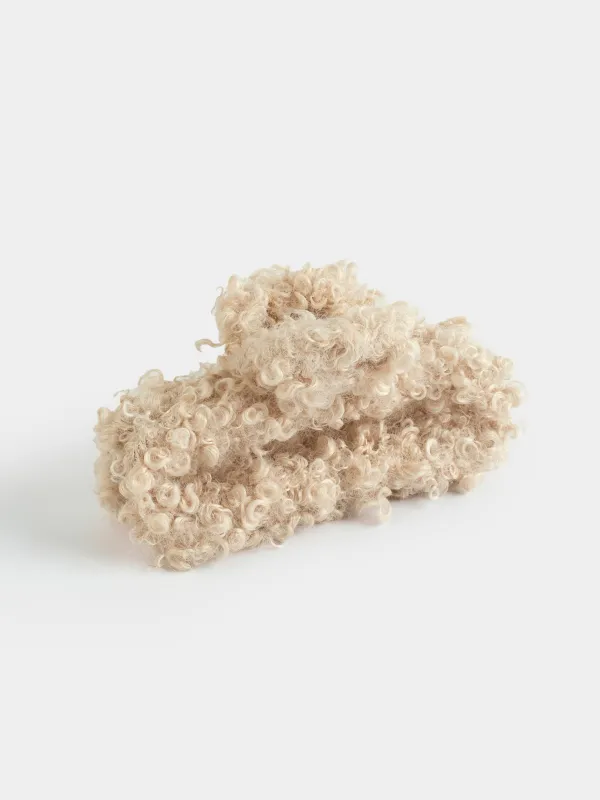 Заколка для волос, 13 см, искусственный мех, бежевая, Крабик, Plush, image-1