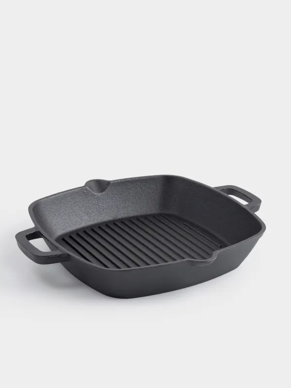 Сковорода-гриль, 26 см, с ручками, чугун, квадратная, черная, Authentic, image-1