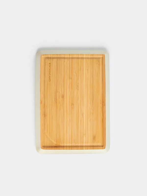 Доска разделочная, 28х20 см, бамбук, прямоугольная, серый кант, Bamboo, image-0