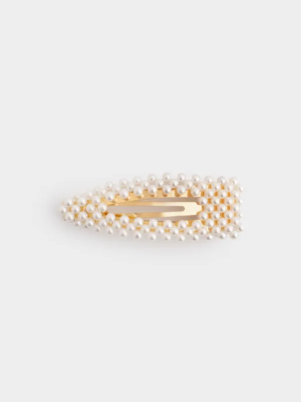 Шаш қыстырғыш, 8 см, пластик/металл, сүт түстес, Моншақтар, Pearl, image-0