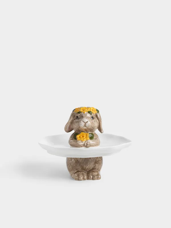 Блюдо на ножке, 24х19 см, Кролик в цветочном венке, Rabbit in narcis, image-0