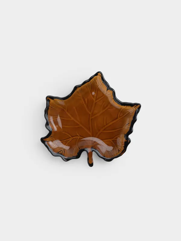 Блюдо, 16х17x2 см, стекло, коричневое, Кленовый лист, Leaves, image-4