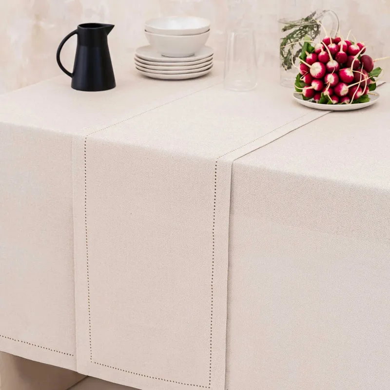 Үстел үсті жолы, 40х160 см, полиэстер, күміс-Крем, Hemstitch