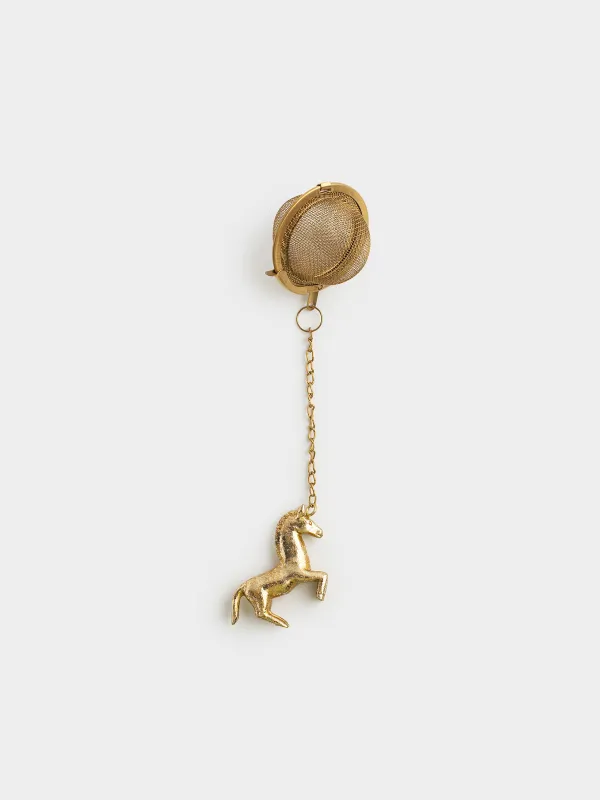 Сито для заваривания чая, 18 см, сталь/полирезин, Horse gold, image-0