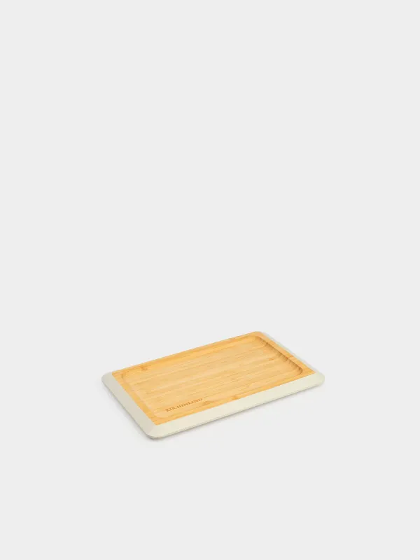 Табақша, 24х16 см, бамбук, тікбұрышты, сұр жиек, Bamboo soft, image-0