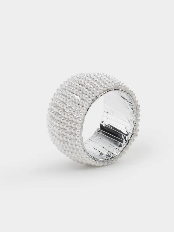 Майлық сақинасы, 5 см, 2 дана, моншақтар, дөңгелек, ақ, Shiny beads, image-3