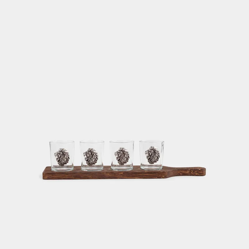 Араққа арналған стек, 80 мл, 4 дана, тұғырда, шыны/ағаш, Арыстан, Lux elements decor