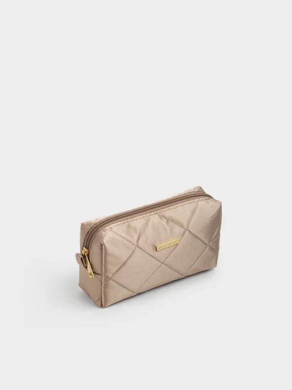 Косметикалық сөмке, 20х10 см, сырылған, сәтен, сарғылт-қоңыр, Quilted silk, image-1