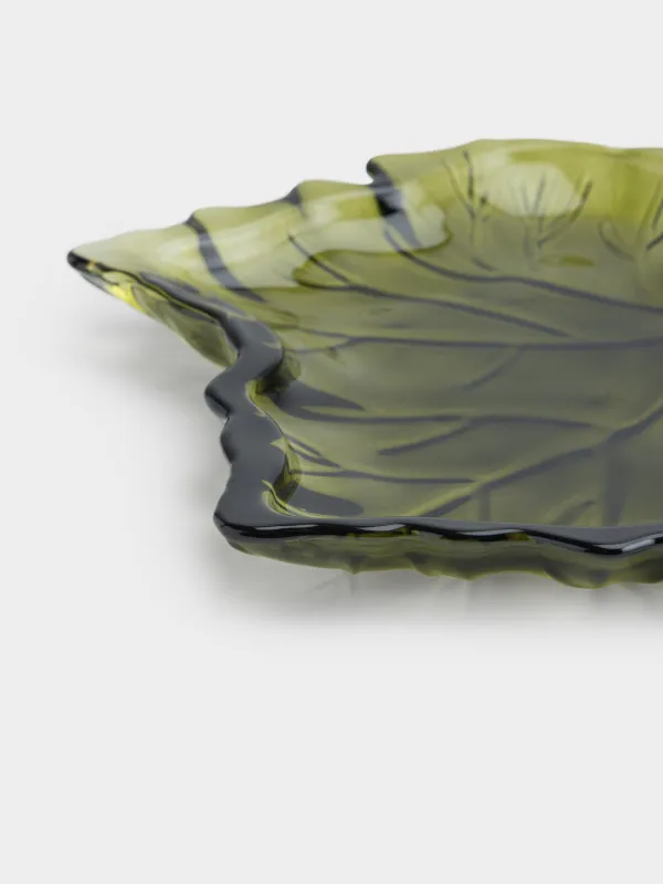 Блюдо, 21х20x2 см, стекло, зеленое, Кленовый лист, Leaves, image-2