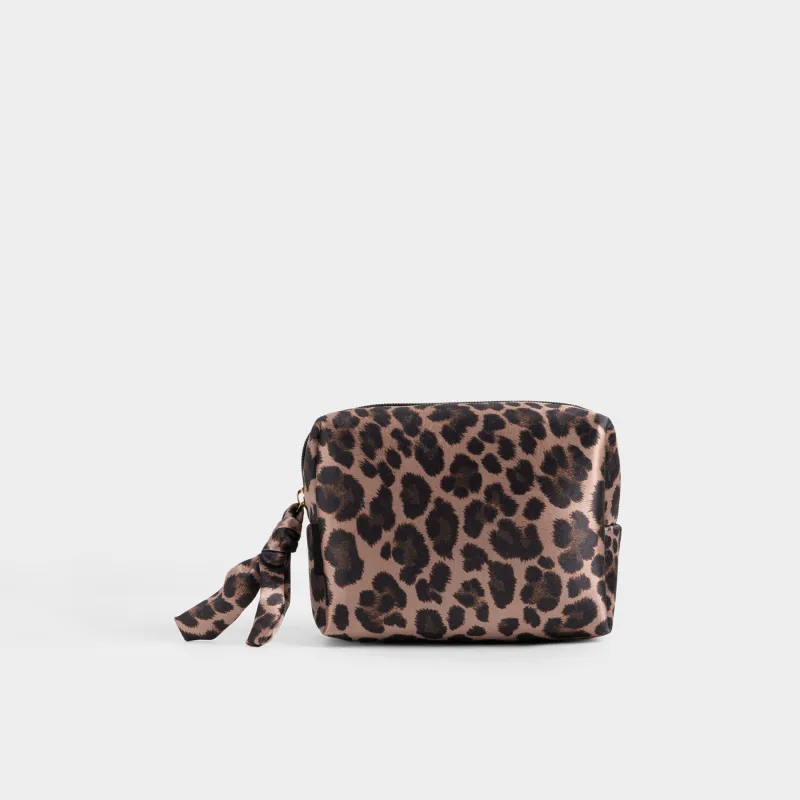 Косметикалық сөмке, 18х13 см, атлас, қара және қоңыр, Леопард, Leopard