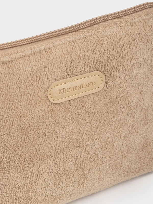 Косметикалық сөмке, 20х16 см, шашағы бар, полиэстер, қоңыр, Terry cloth, image-1