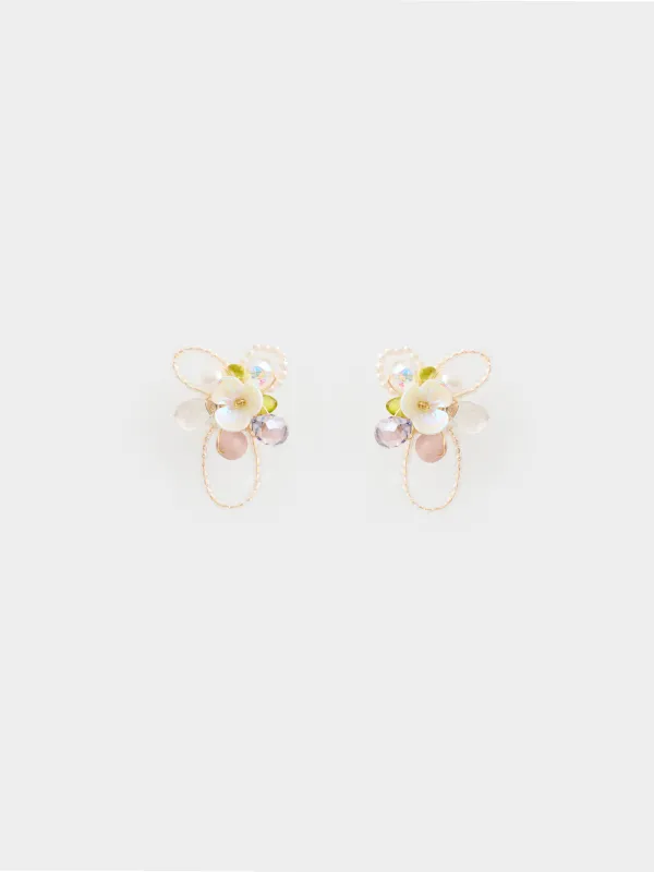 Пусет сырғалары, 3 см, 2 дана, шыны/пластик, сүт түстес, Гүл, Pearl color, image-0
