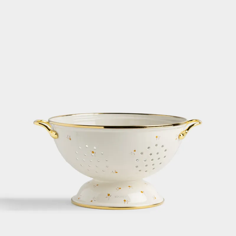Дуршлаг, с двумя ручками, молочный, Enamel florets