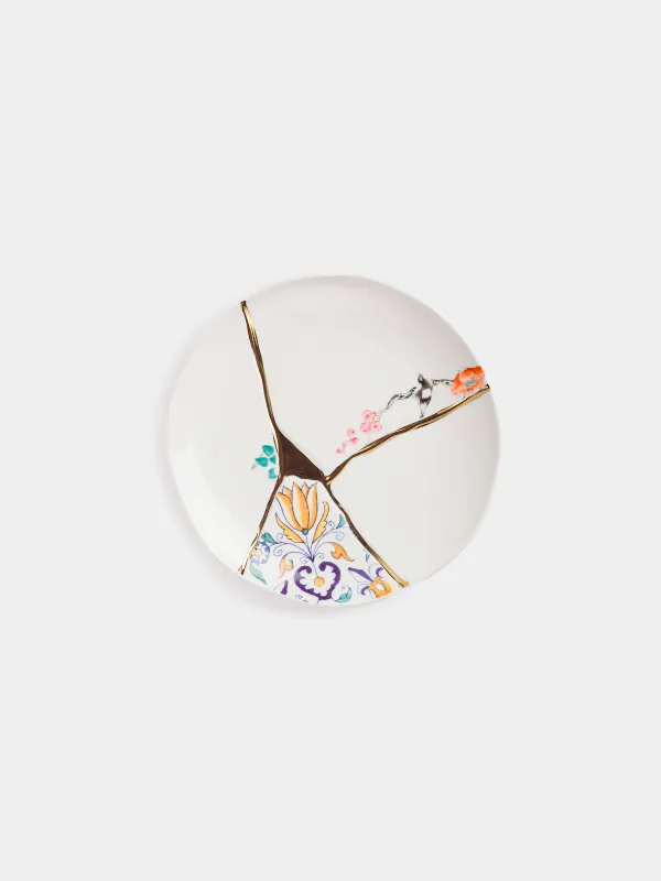Тіскебасар тәрелкесі, 21 см, фарфор N, ақ және алтын, Кинцуги, Kintsugi, image-0