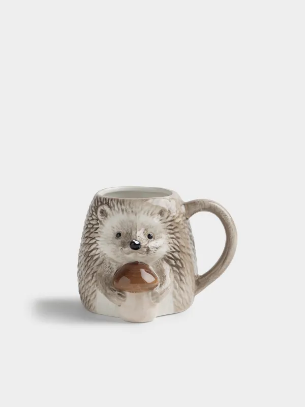 Кружка, 490 мл, керамика D, коричневая, Еж с грибом, Hedgehog, image-0